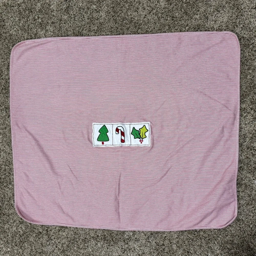 Vintage Gymboree 2001 Christmas Baby Blanket Red & White Tree Candy Cane Holly